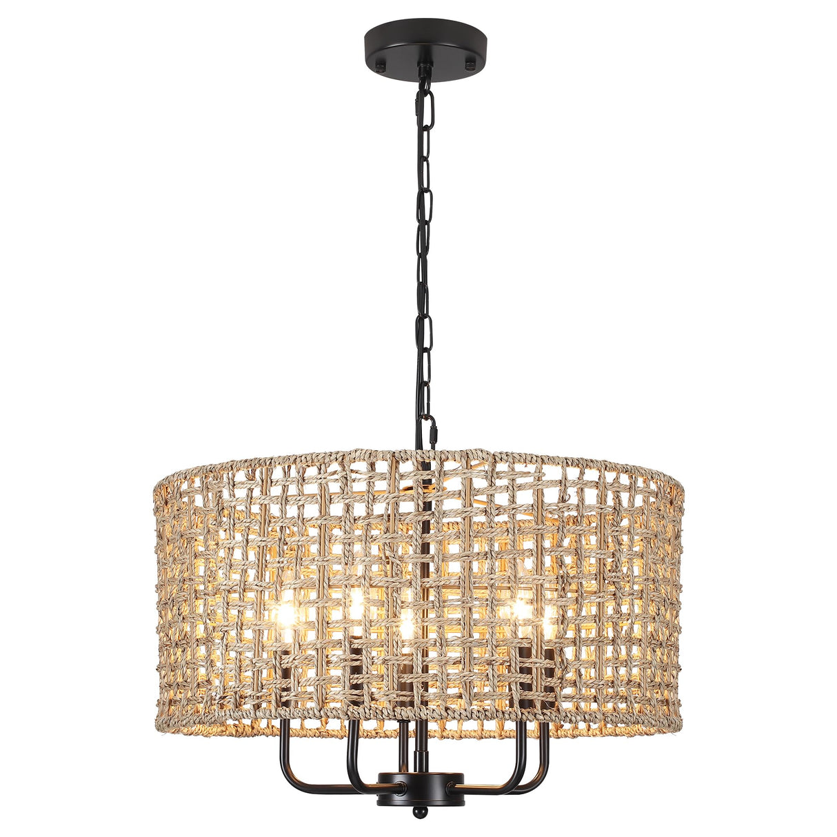 Rattan Chandelier for Dining Room 5-Light Boho Chandeliers Light Fixture Brown and Black