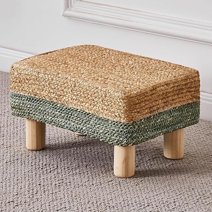 Foot Stool Ottoman Rectangular Footrest Pouf Ottomans Natural Seagrass Footstool
