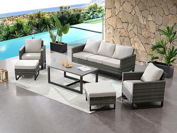 6 Piece Patio Furniture All Weater Wicker Outdoor Sectional Sofa,High Back Patio Chairs
