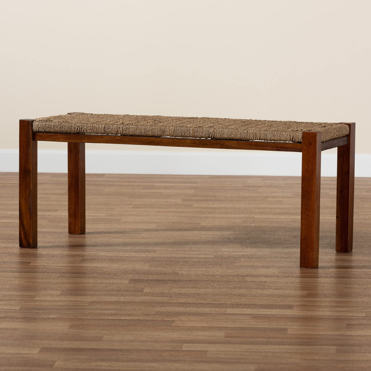 Hermes Woven Seagrass Accent Bench, One Size, Walnut Brown
