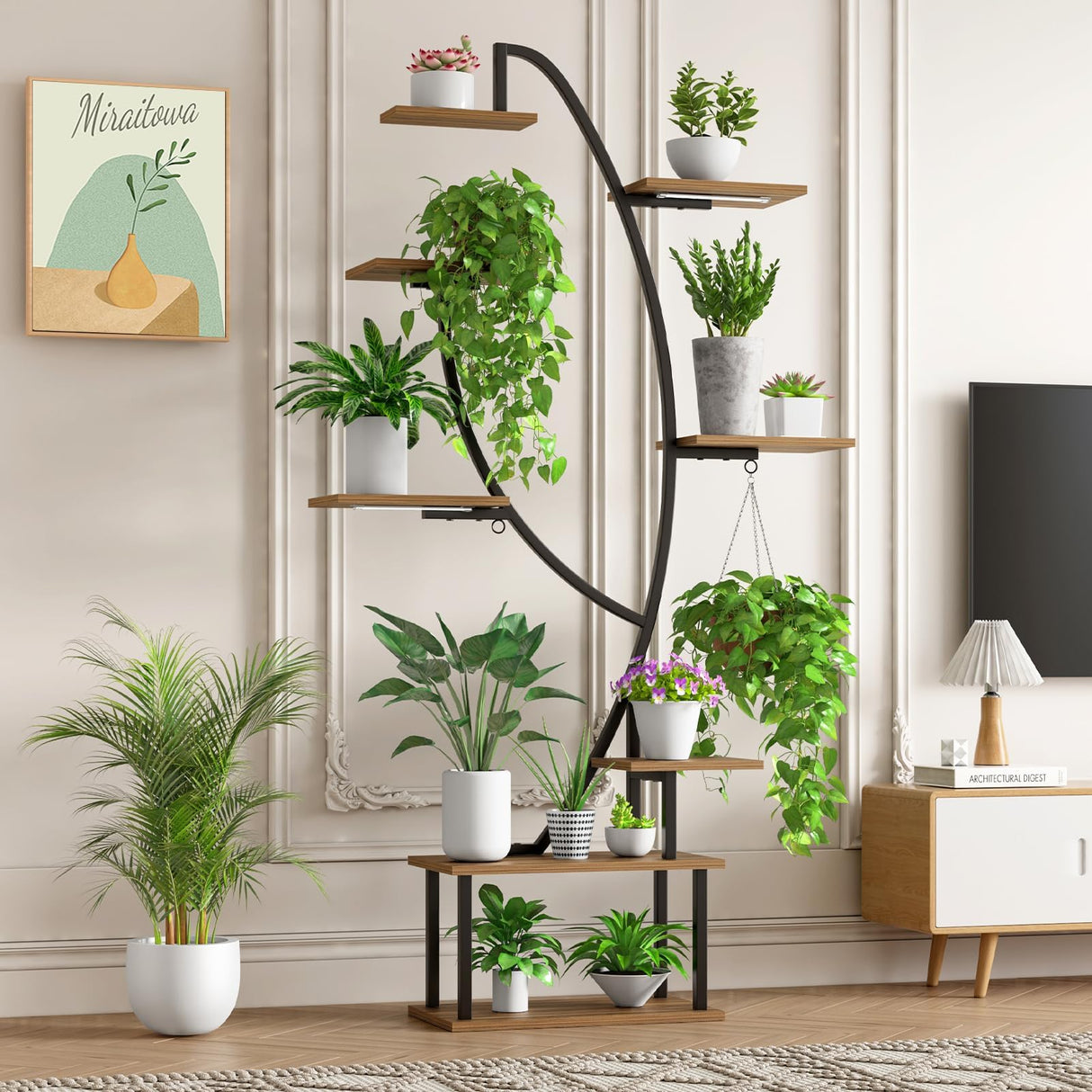 8 Tier Metal Plant Stand with LED Grow Lights – 65" Tall Indoor Shelf