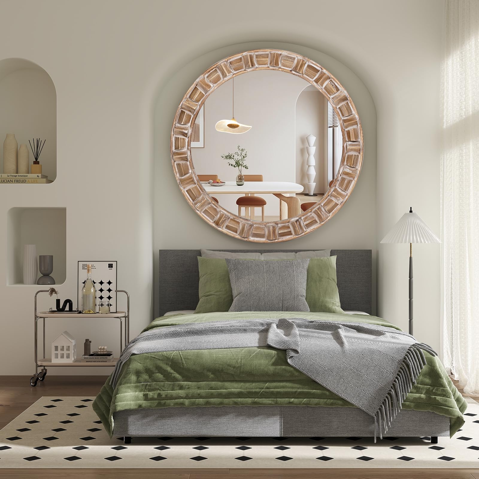 30 Inch Round Wood Mirror Boho Entryway Rustic Decorative Farmhouse Mirrors