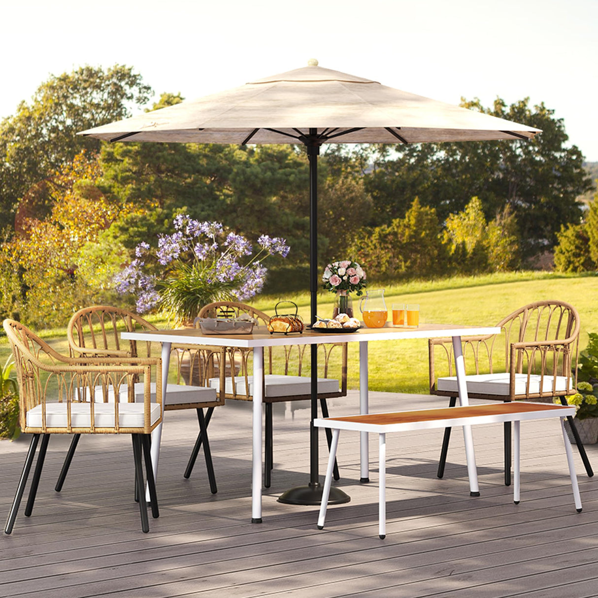 8 Pieces Outdoor Patio Dining Set with Wicker Patio Dining Chair