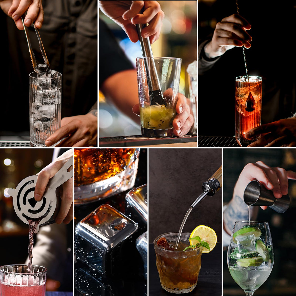 Cocktail Shaker Set with Bamboo Stand, 26-Pieces Bartender Kit 25 oz Martini Bar Tools Set