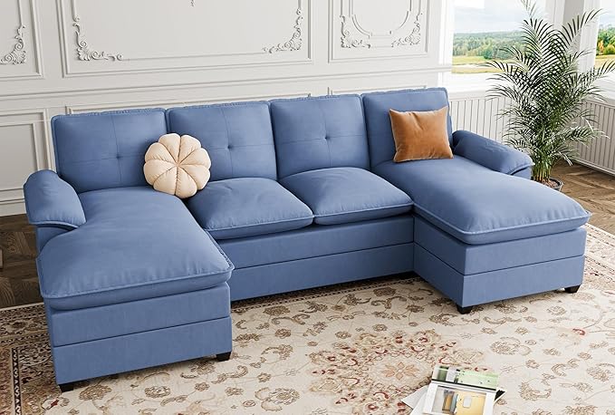 Shintenchi 110" U-Shaped Sectional Sofa with Double Chaise – 6 Colors
