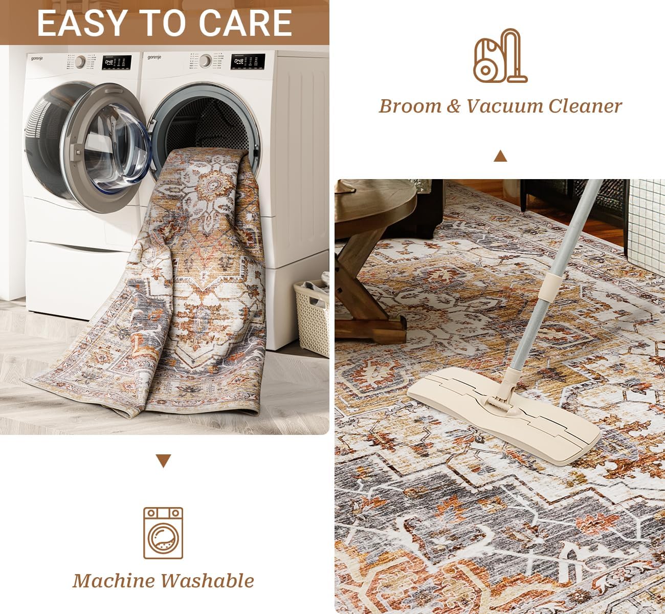 Washable Rug 8x10 Area Rugs for Living Room - Stain Resistant Non-Slip