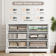 HOSTACK 6 Drawers Dresser for Bedroom, White Dressers & Chests of Drawers, 47.2" Wide Wood Double Dresser, Modern Farmhouse Storage Dressers, 6 Drawer Chest for Living Room, Entryway, Hallway