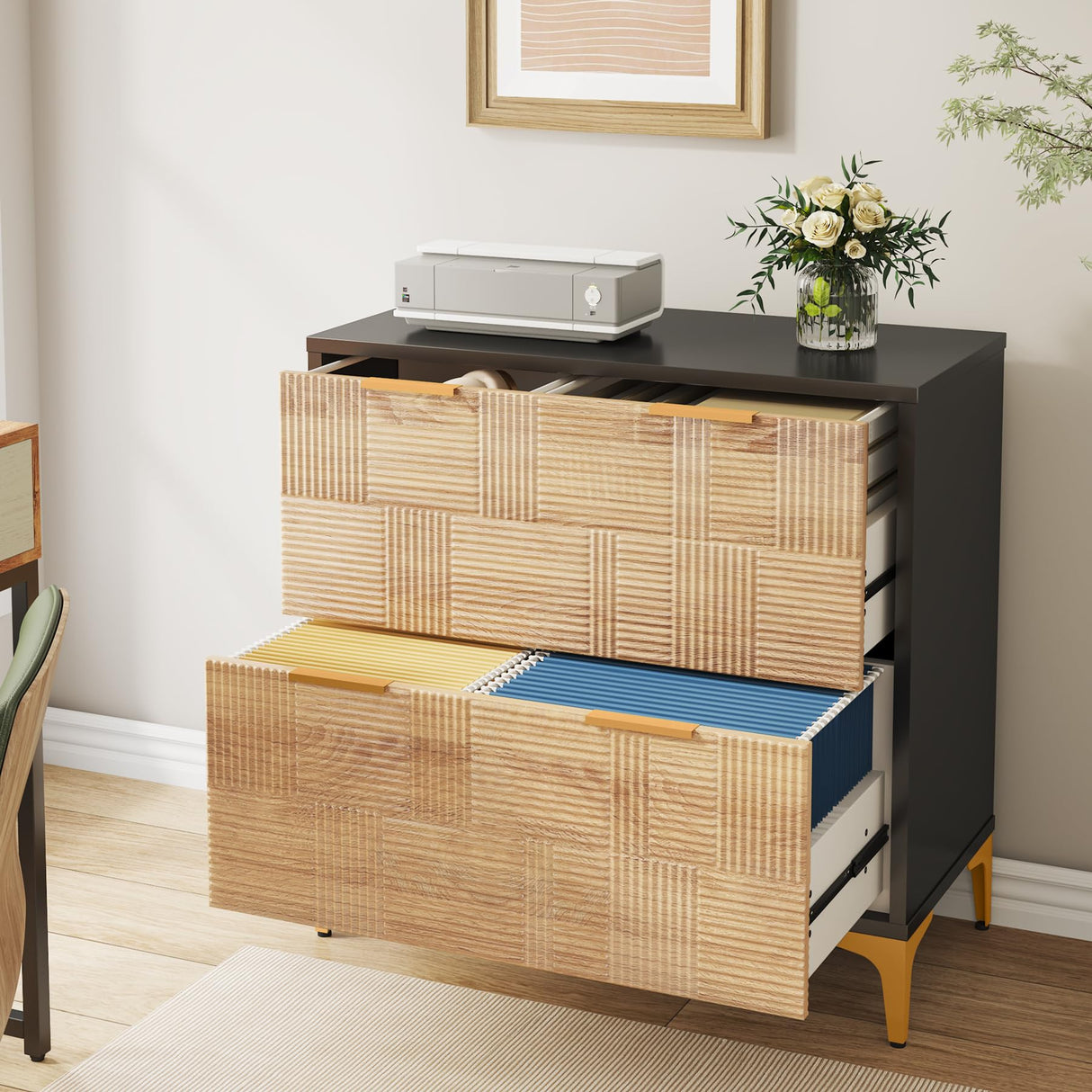 Modern File Cabinet, 2-Drawer Lateral Filing Cabinet with Adjustable Hanging Bar