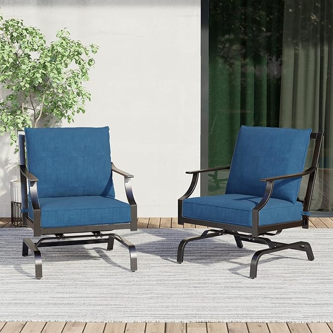 2-Piece Outdoor Chair Set,Patio Chair Set with Peacock Thick Cushions for Backyard