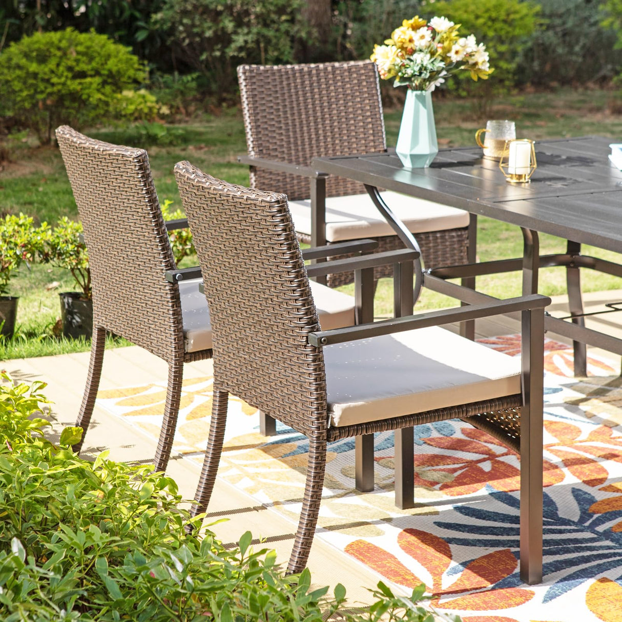 7 Pieces Outdoor Dining Set with 13ft Beige Patio Umbrella