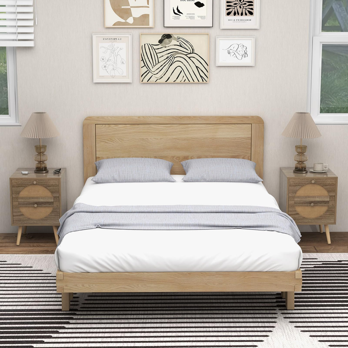 Rattan Nightstand Set of 2, Boho Bedside Tables