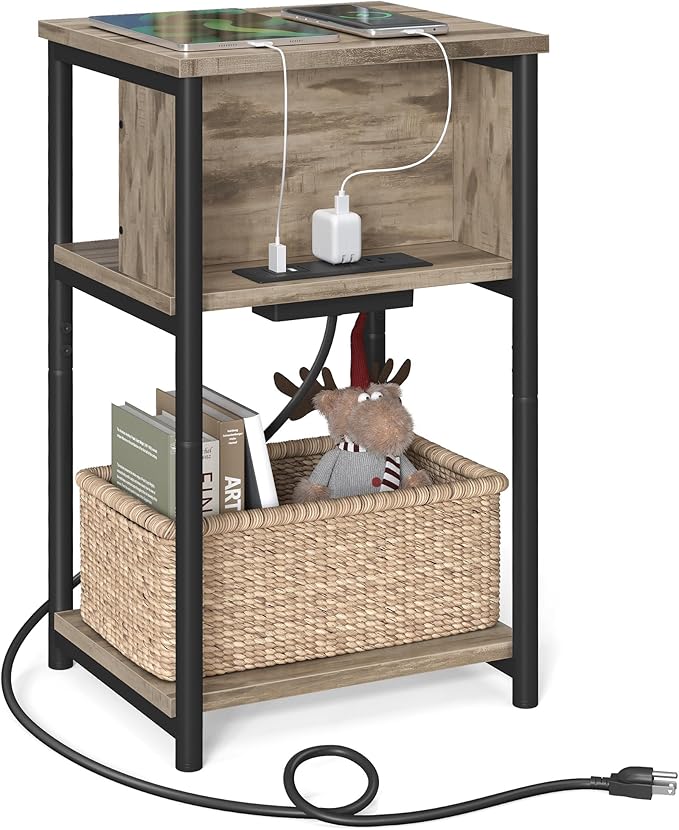 Small Narrow Side Table with Charging Station