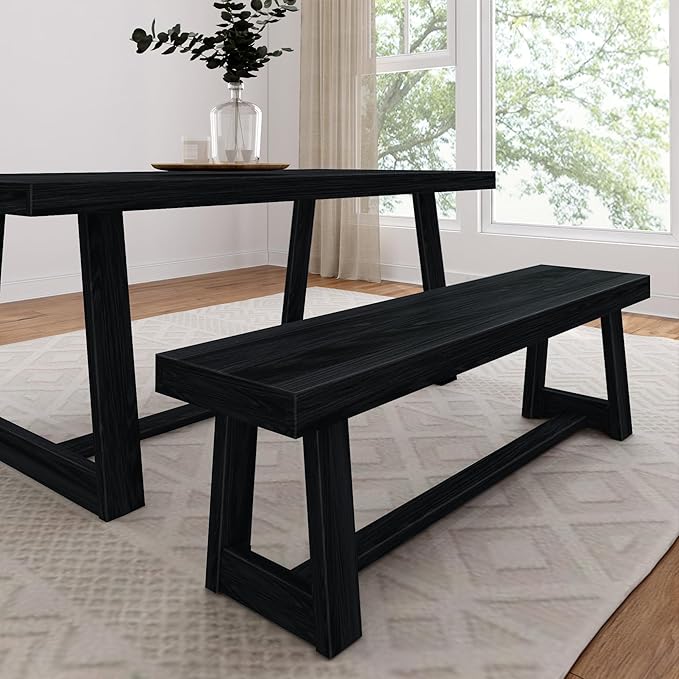 60 Inch Farmhouse Dining Bench, Solid Wood Entryway Bench