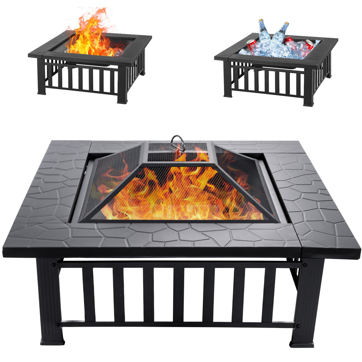 32 inch Fire Pit, Square Outdoor Fire Pit Table - Bircata