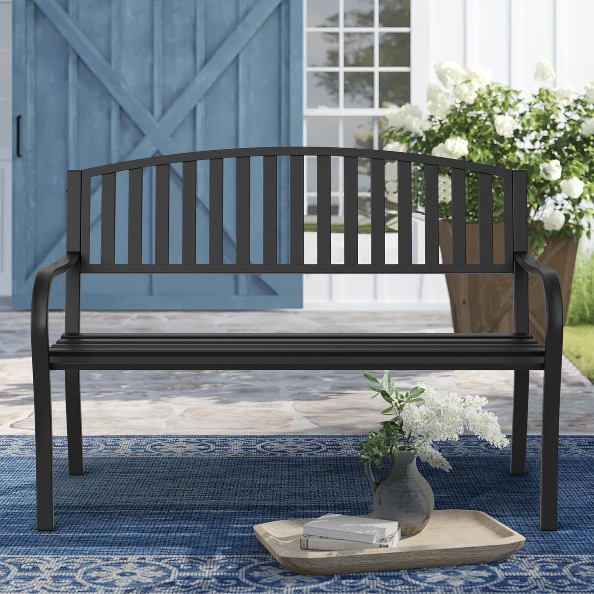 Outdoor Bench Garden Bench, Weatherproof Anti-Rust Heavy-Duty Outside Benches