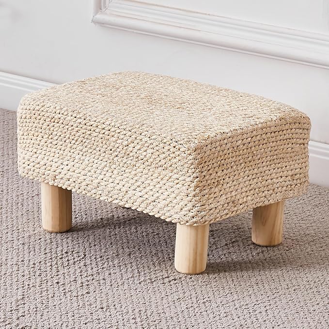 Foot Stool Ottoman Rectangular Footrest Pouf Ottomans Natural Seagrass Footstool