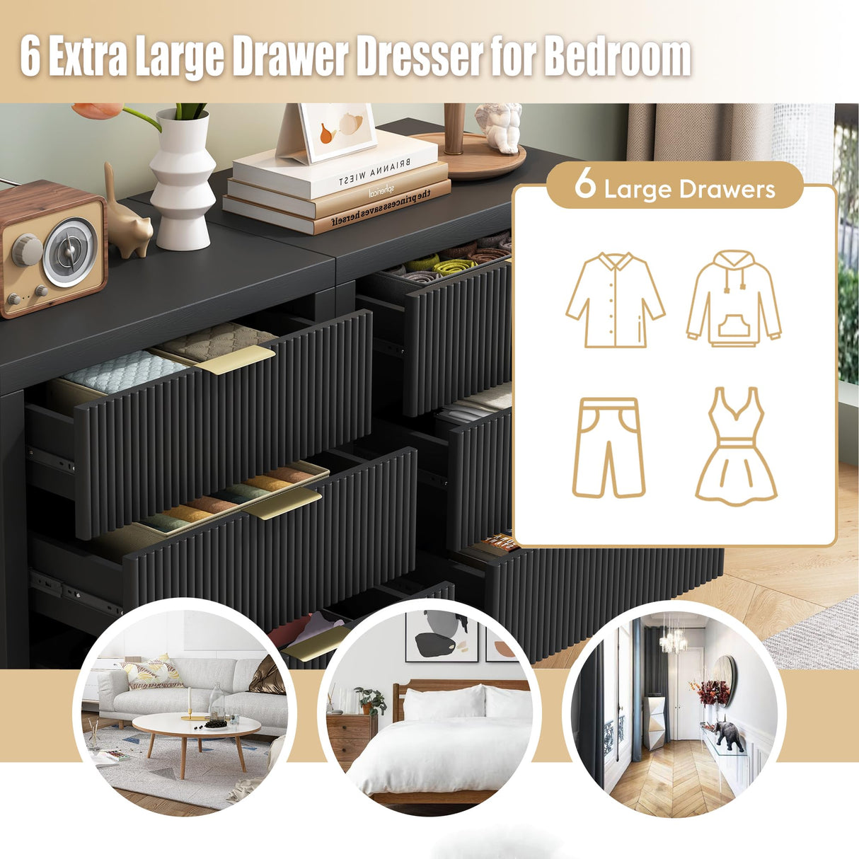 End Table with Storage, Wooden Farmhouse Nightstands with 3 Drawers