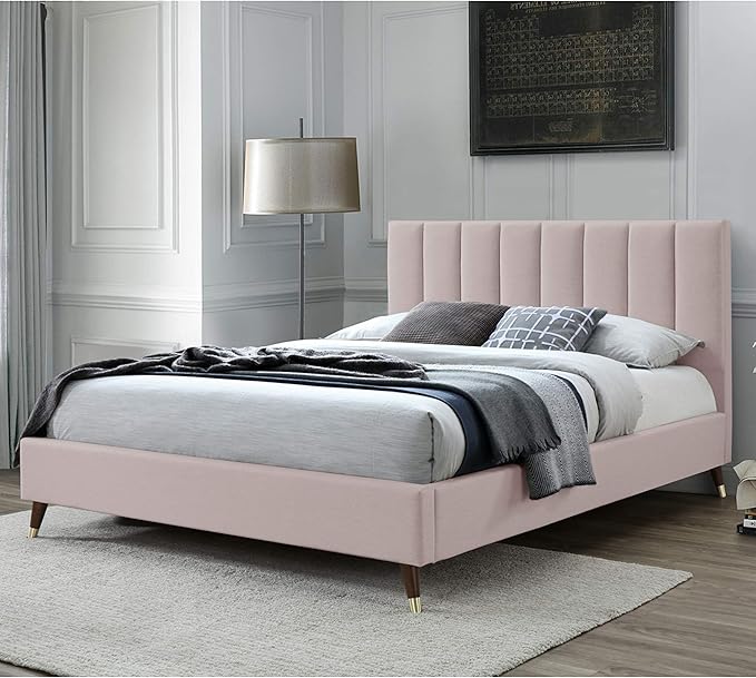 Collette Mid Century Modern Tufted Upholstered Platform Bed Frame