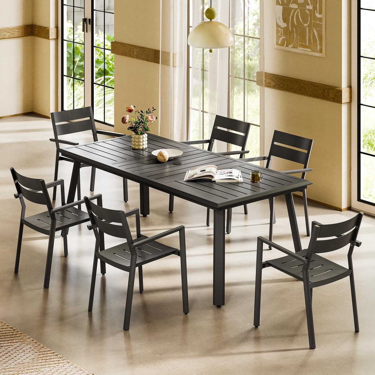 82.7inch Outdoor Dining Table, Aluminum Patio Dining Table, Rectangular Table