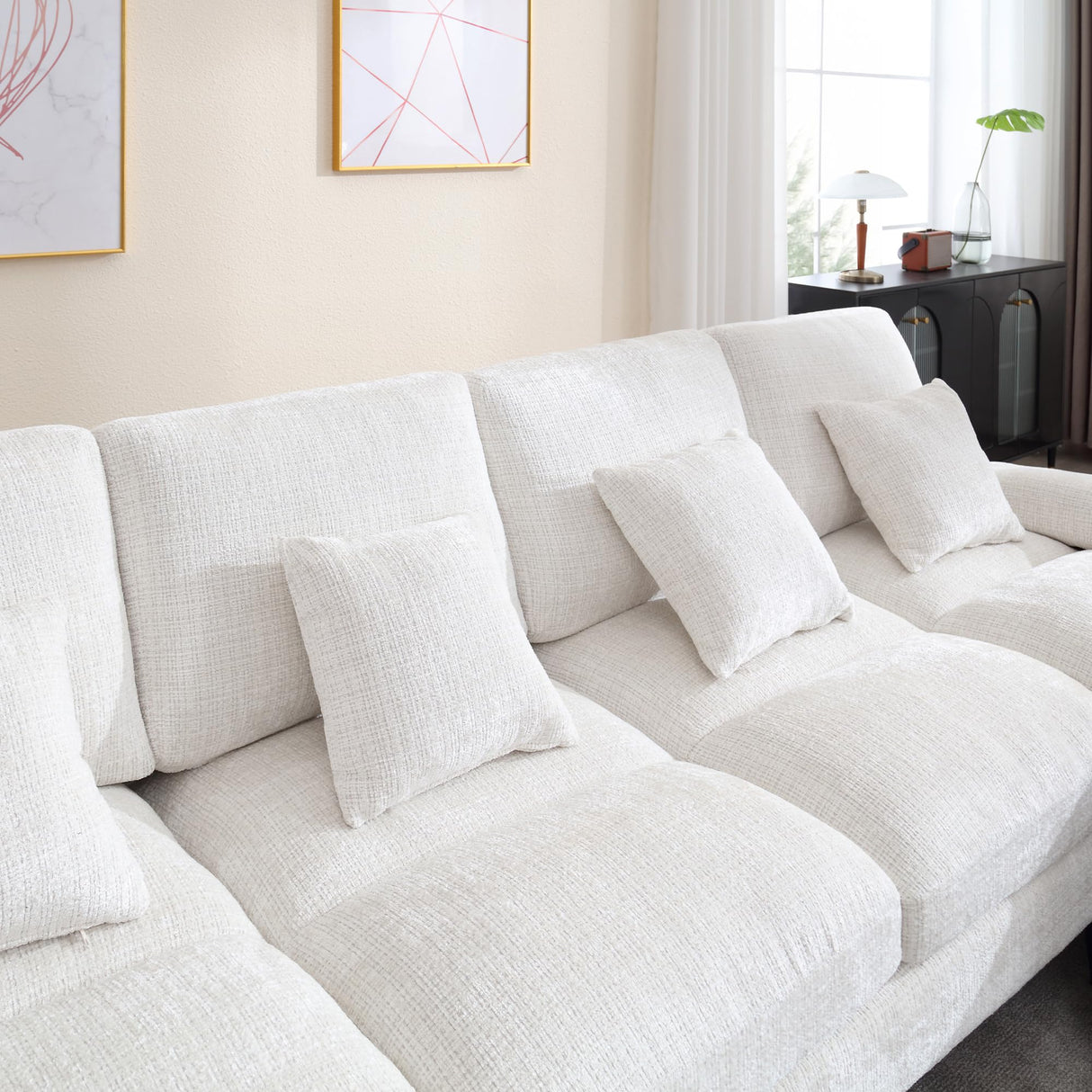 U Shaped Couch Sofa, Big Deep Seat Sectional Couch with 4 Throw Pillows