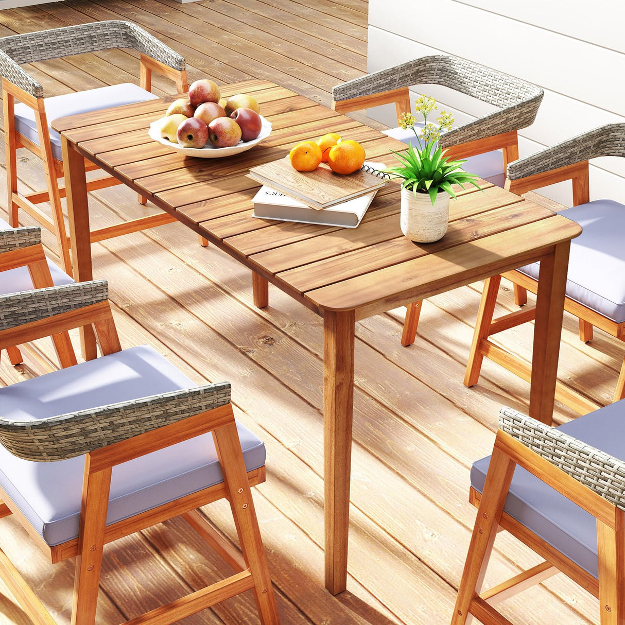 Rectangular Acacia Wood Outdoor Dining Table for 4-6 People