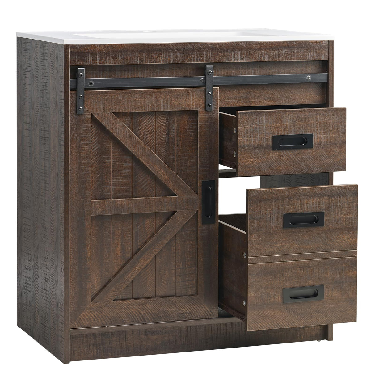 Sliding Barn Door Bathroom Vanity with Sink, 31in Farmhouse Bathroom Vanity Cabinet