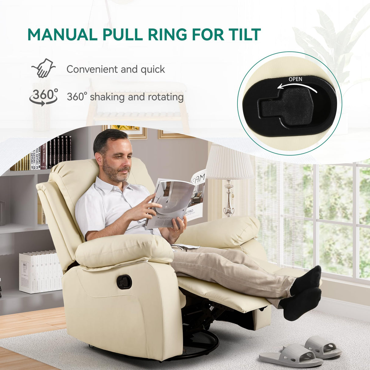 Swivel Rocking Recliner Chair,Manual Swivel Rocker chair Adults, Comfy