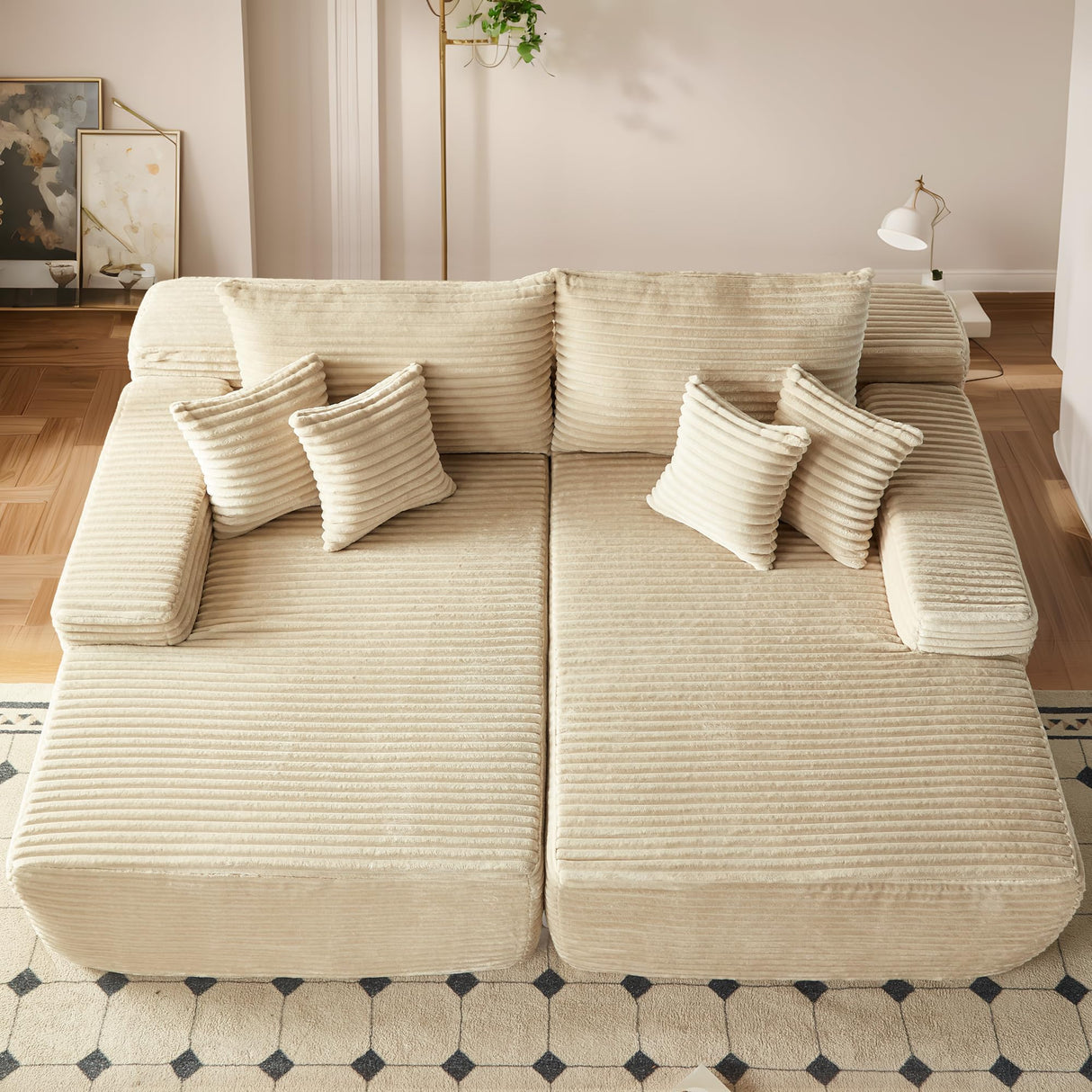 81" Oversized Sectional Double Lounge Chaise with Cloud Plush Sofa Bed