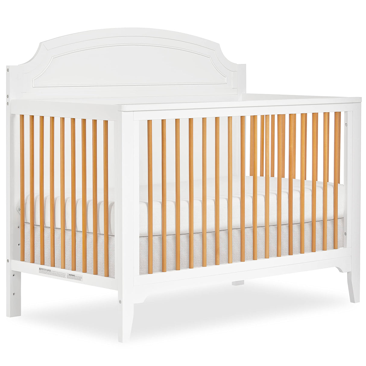 JPMA & Greenguard Gold Certified Milton 5-in-1 Convertible Crib Made with Sustainable New Zealand Pinewood in White and Natural, Non-Toxic Finish