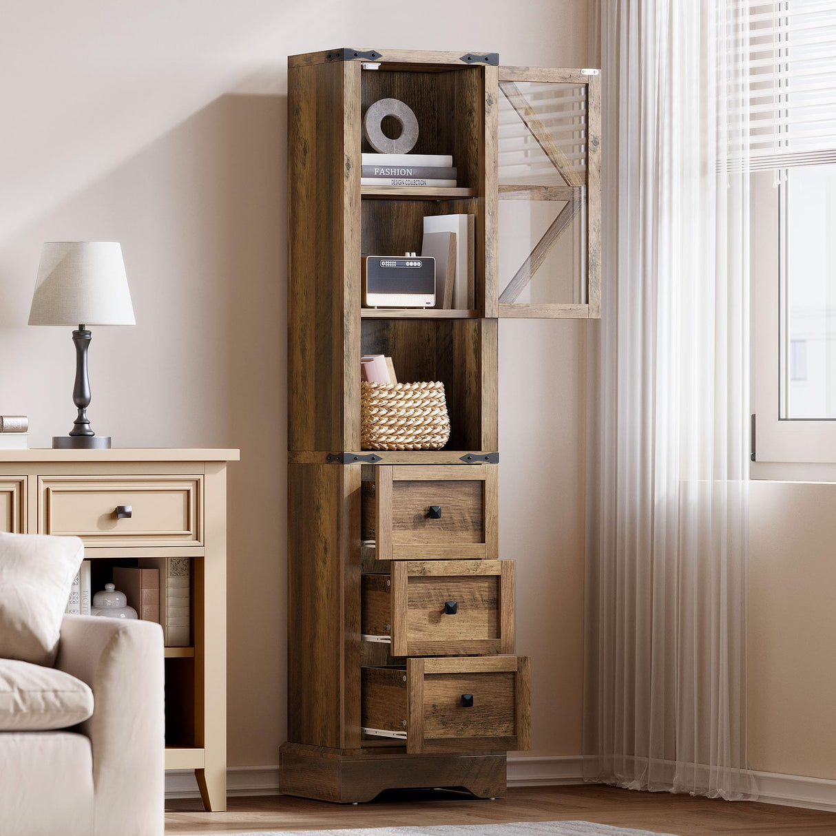 Tall Bathroom Storage Cabinet, 68" Farmhouse Storage Cabinet