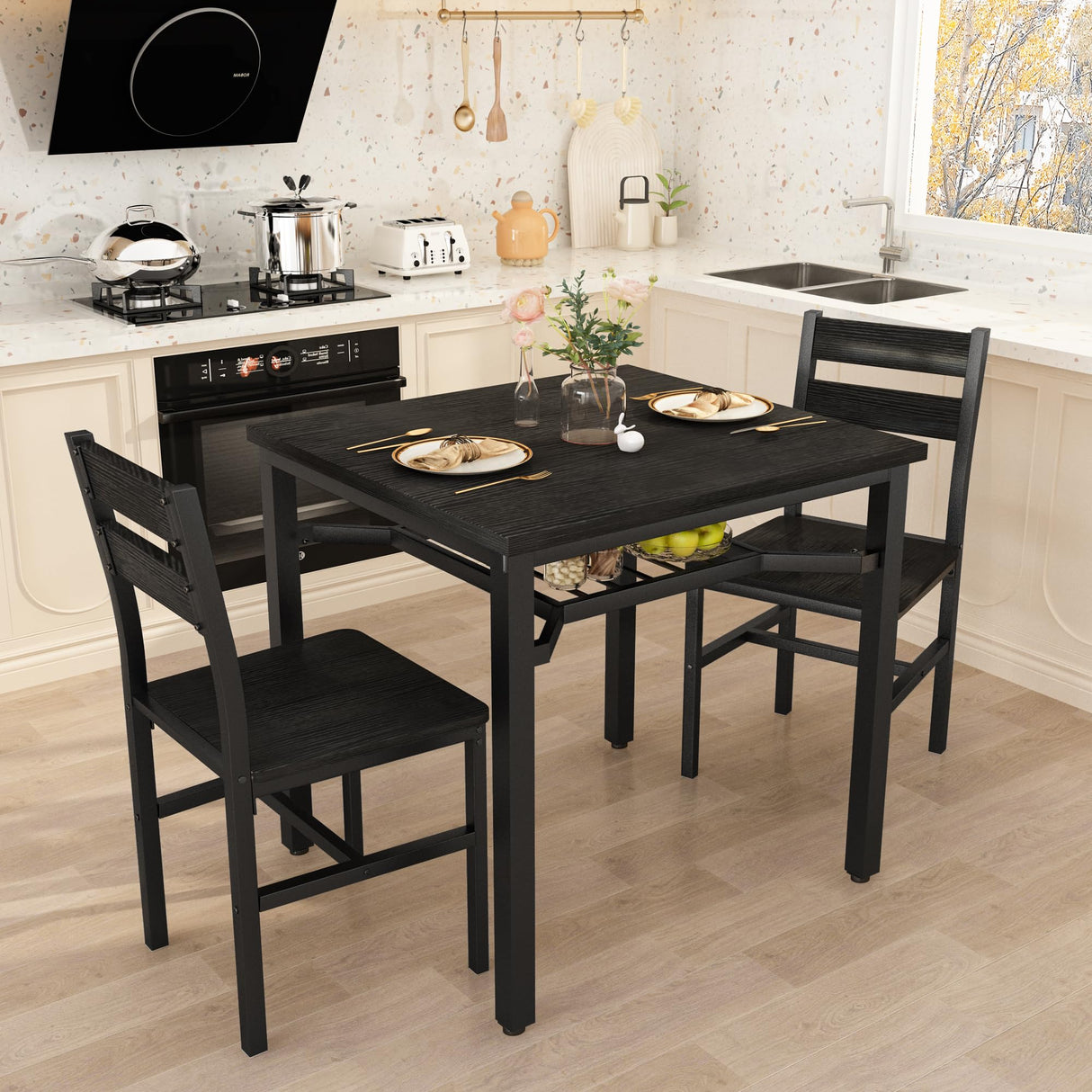 3-Piece Dining Table Set for Small Spaces with Storage