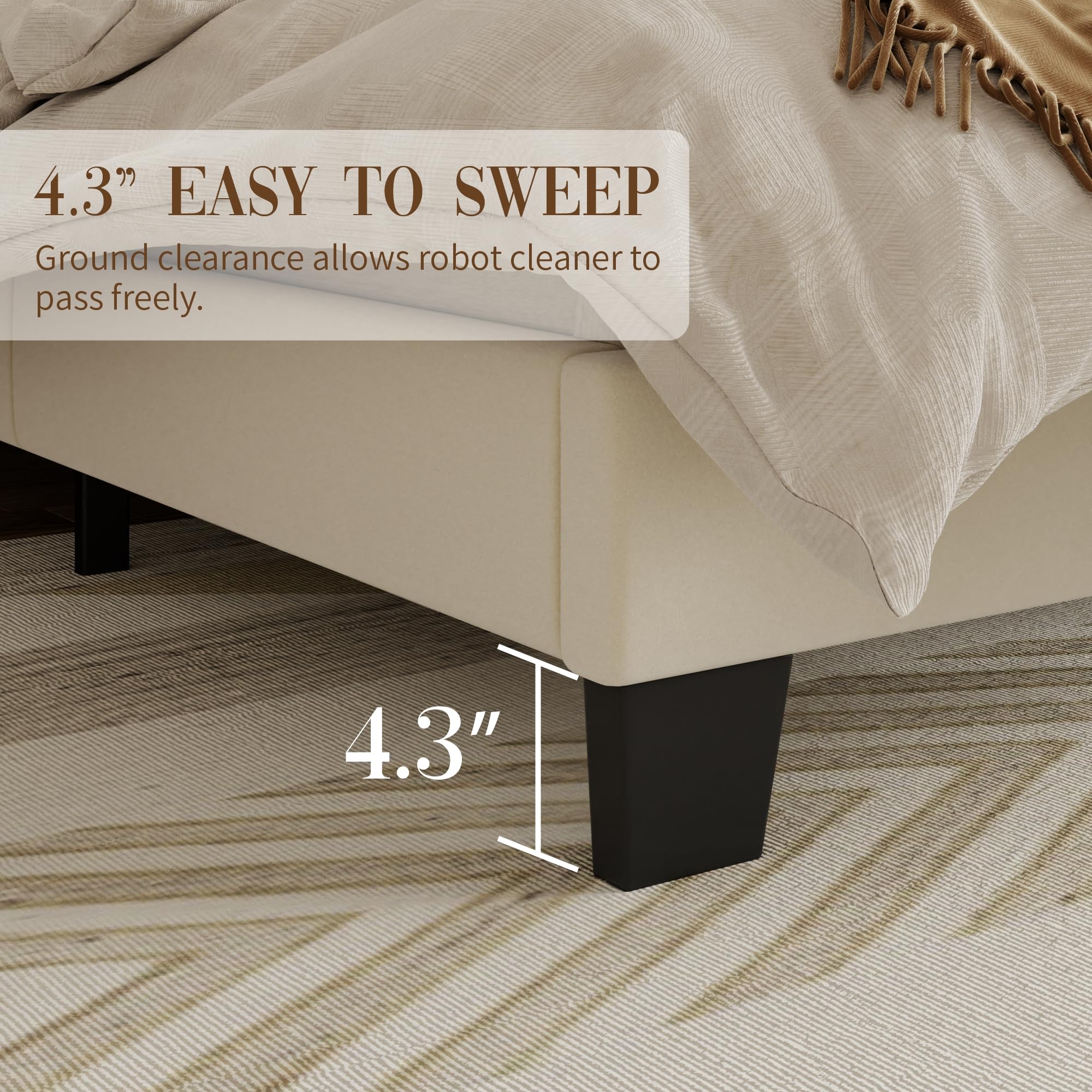 SwnftWinnt Queen Size Upholstered Bed Frame, Velvet Luxury Wingback Headback, Platform Bed with Deep Button Tufted & Nailhead Trim, No Box Spring Needed, Noise Free, Easy Assembly, Beige