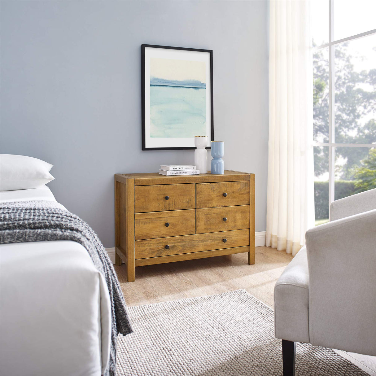 Rustic Wood with 5-Drawer Dresser