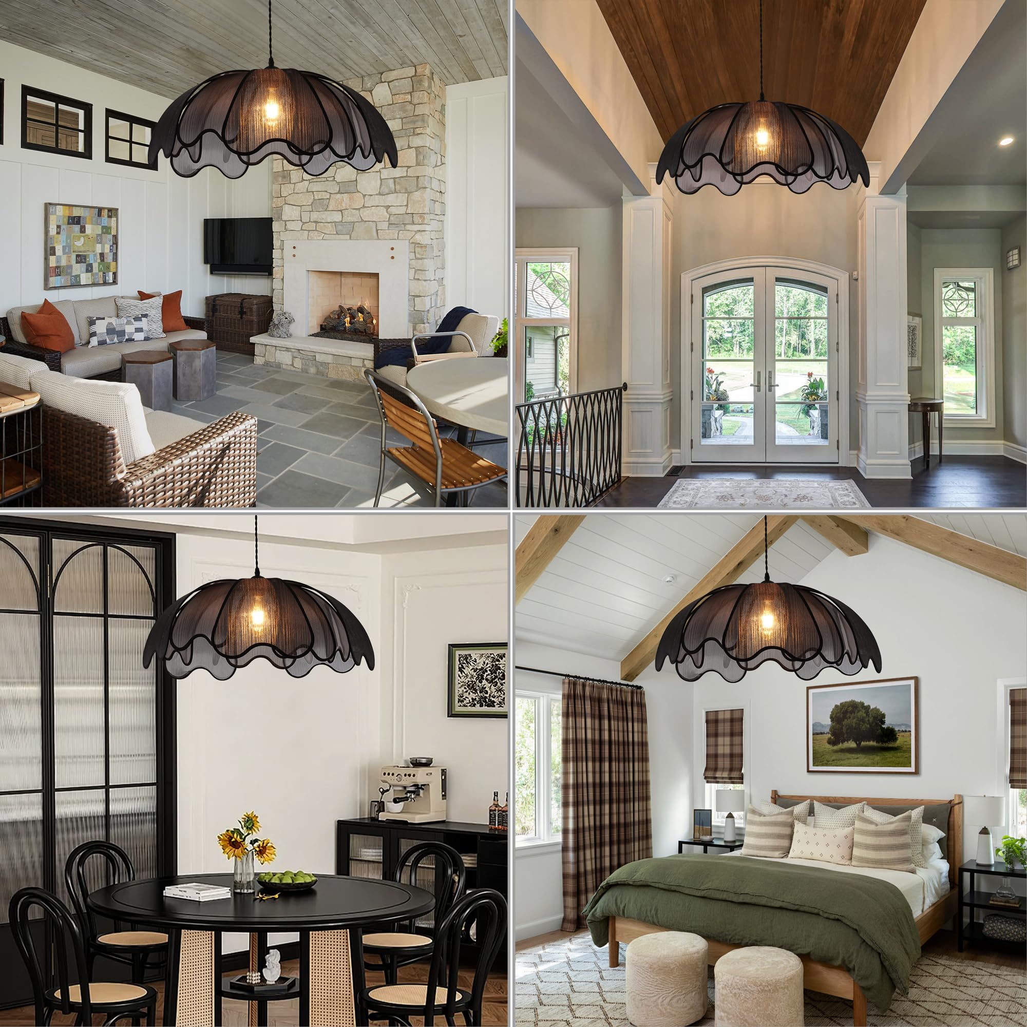 LZUHYSPG Black Bohemian-Style 24-inch Hand-Woven Chandelier, Country Chandelier Hanging Lamps, Dining Room, Kitchen Island, Bedroom, Living Room, Corridor