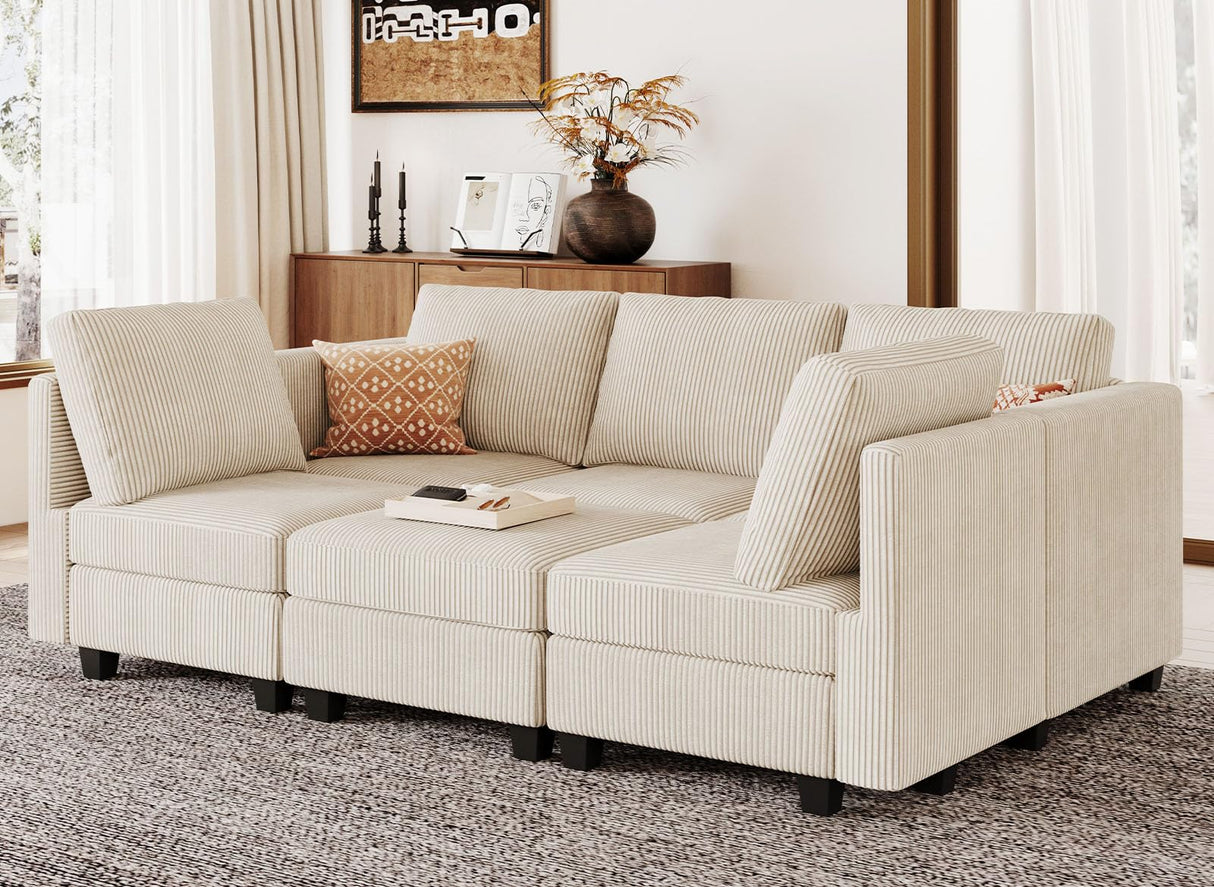Modular Sectional Sleeper with Storage Ottoman Corduroy Sectional Couch