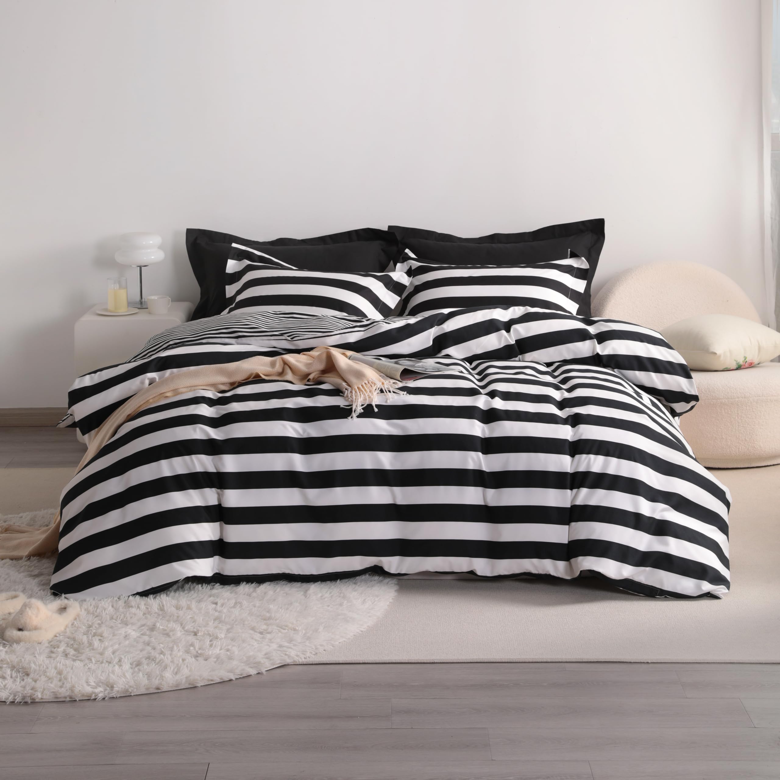 3 Pieces Duvet Cover Set Queen Size, Reversible Zipper Comforter Cover with 4 Corner