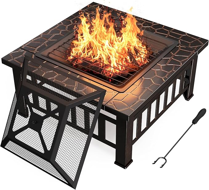 Outdoor Fire Pit, 32 Inch Firepit Table Metal Outdoor Fireplaces