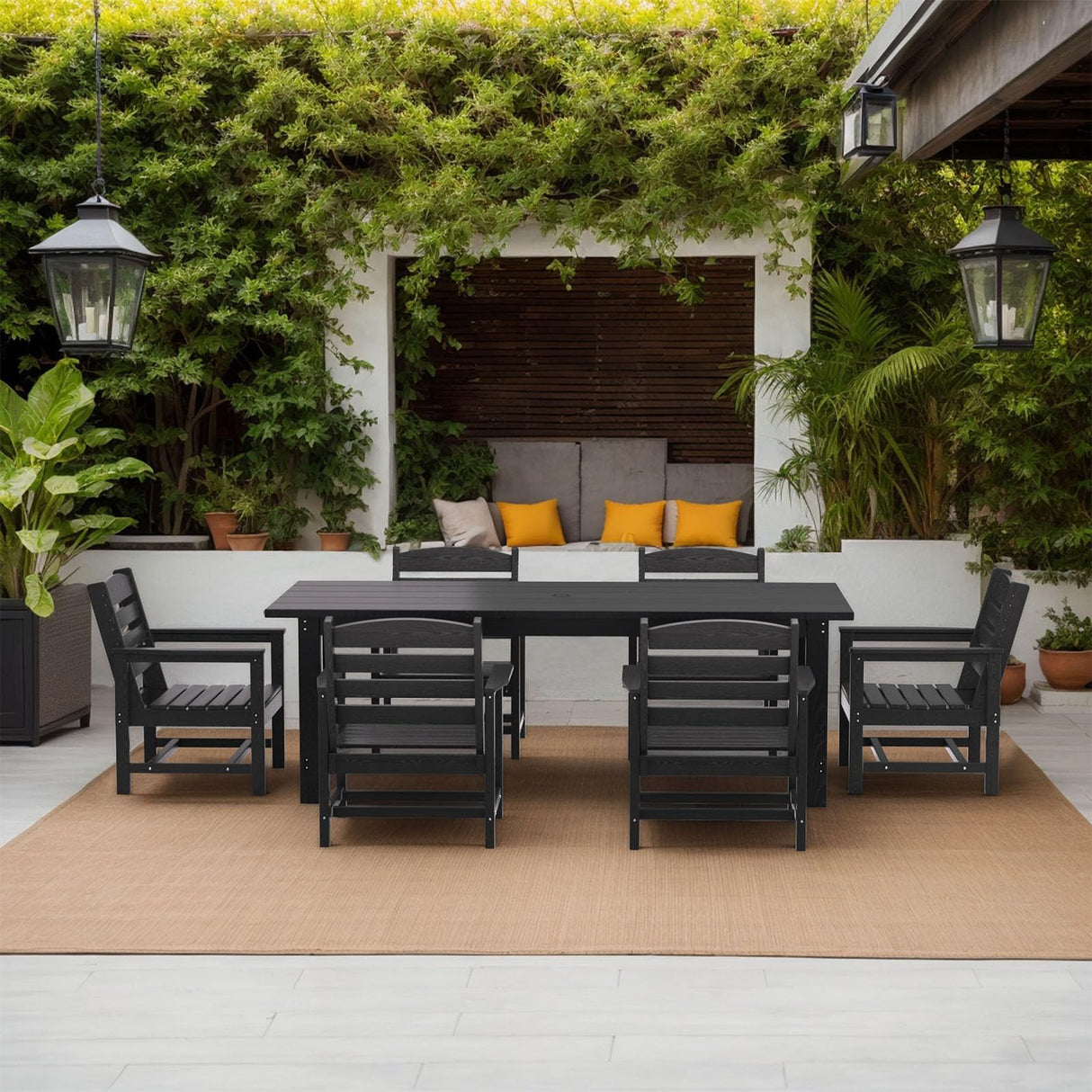 7 Piece HDPE Patio Furniture Set for 6, Dining Table and Chairs, Outdoor Table