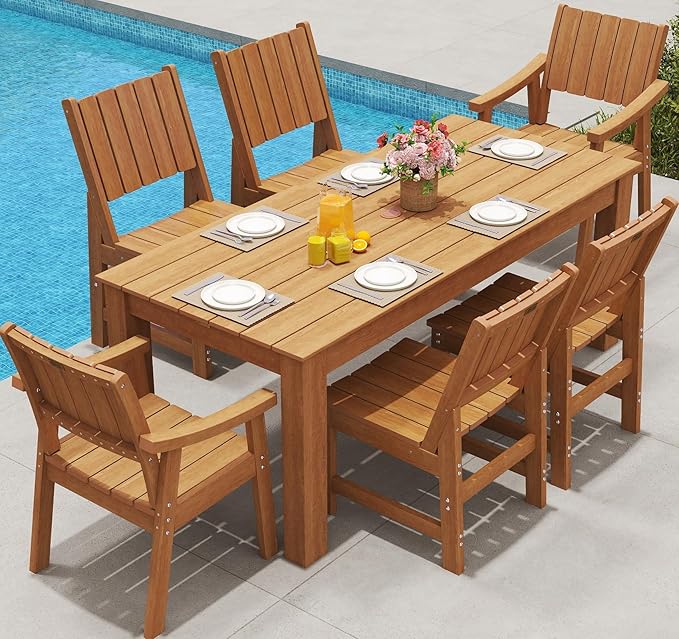 Outdoor Dining Set for 6,HDPE Rectangle Table and Chair