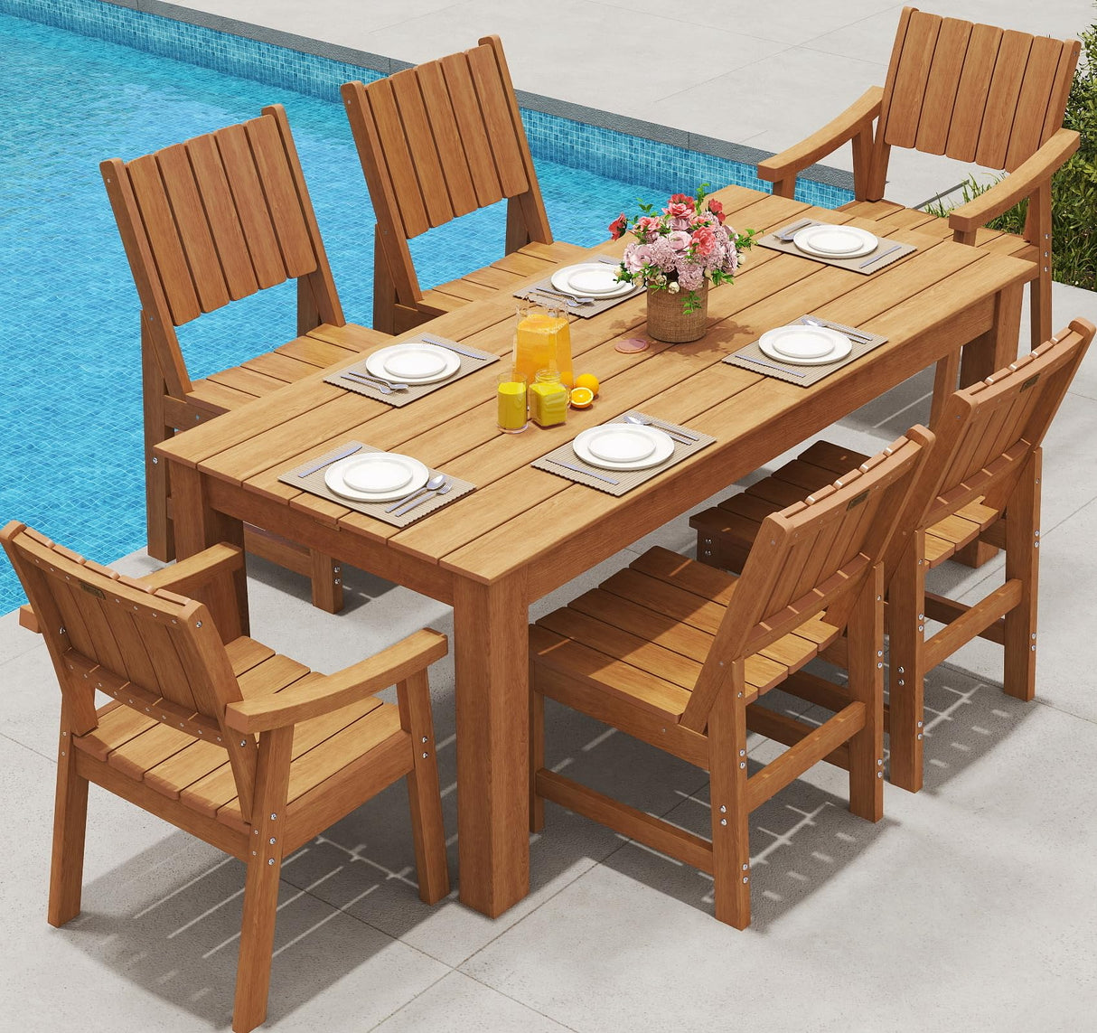 Outdoor Dining Set for 6,HDPE Rectangle Table and Chair