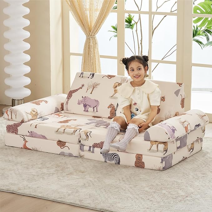 Kids Couch Large, Floor Sofa Modular Funiture for Kids Adults, Playhouse Play Set