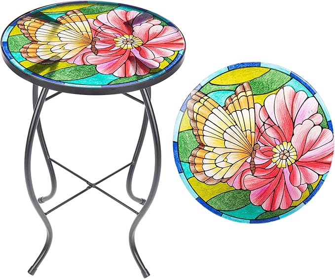 Mosaic Patio Side Table Outdoor Accent Table Bistro Coffee Table Plant End Table