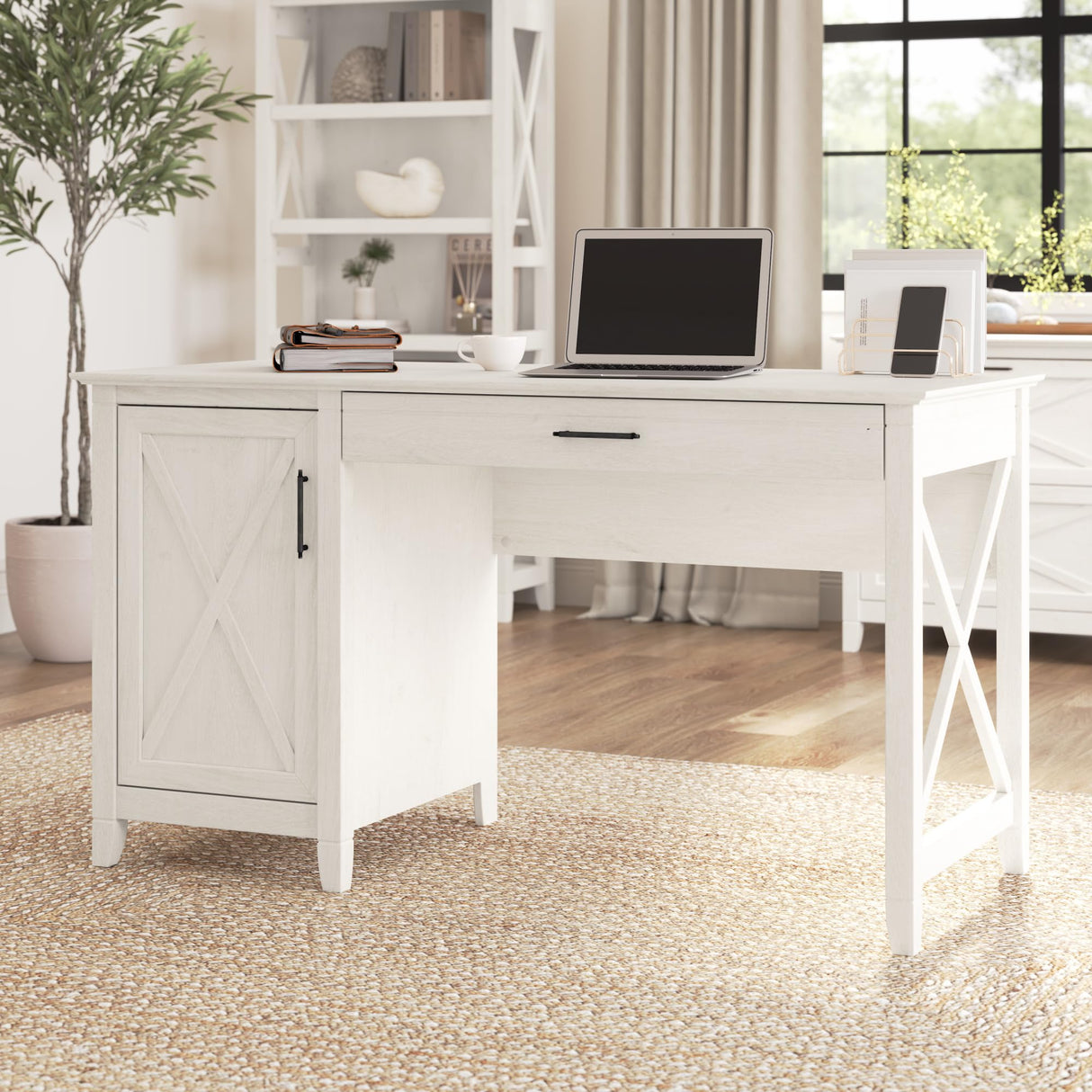 Key West Computer Desk with Storage | Farmhouse PC Table for Home Office in Linen