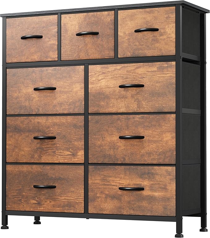 Dresser with 9 Drawers - Fabric Storage Tower