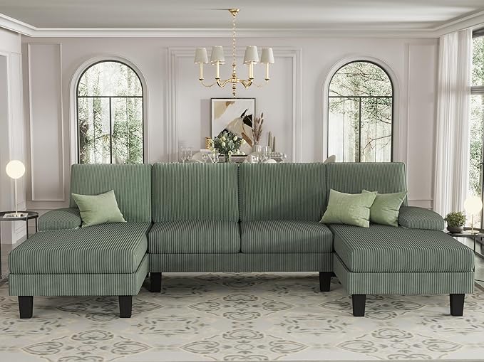 Sofa 110” Corduroy Sectional Comfy Couches for Living Room