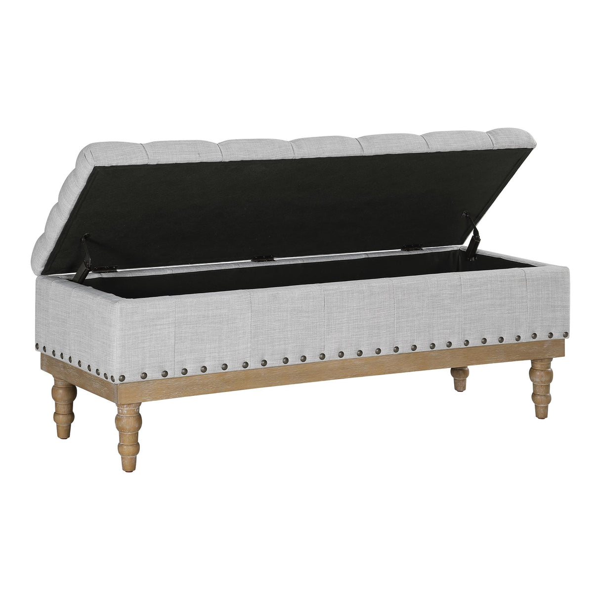 Landis Button Tufted Padded Top Storage Bench with Brushed Legs, Dove Grey Fabric