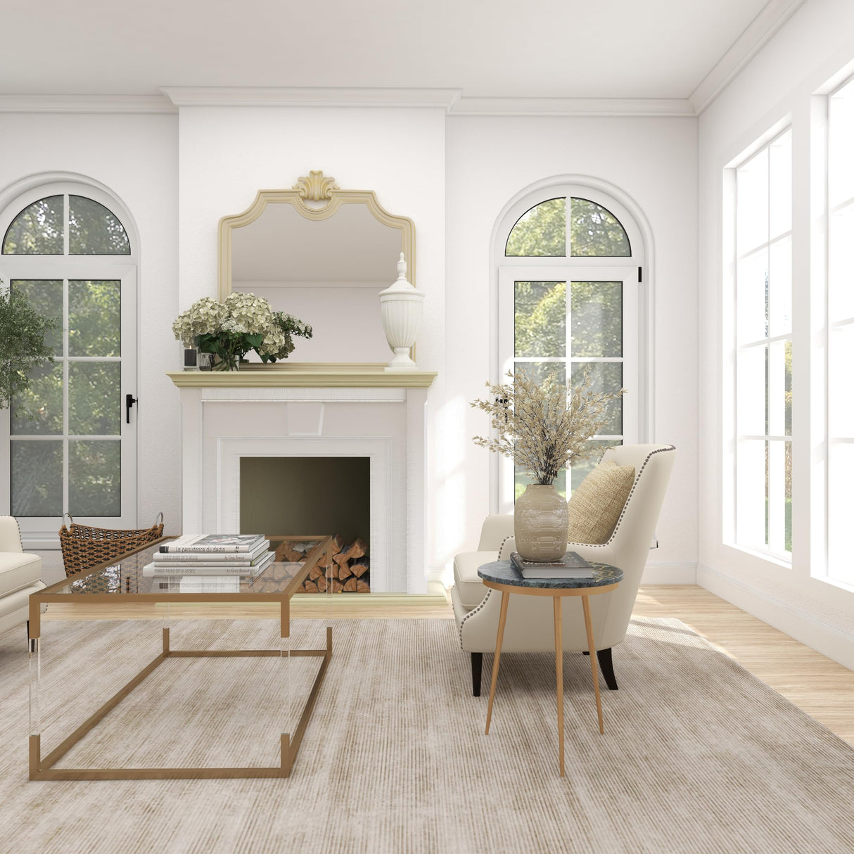 Ceramic Side End Accent Table End Table with Black Marble Top, Side Table 16" x 16" x 20"