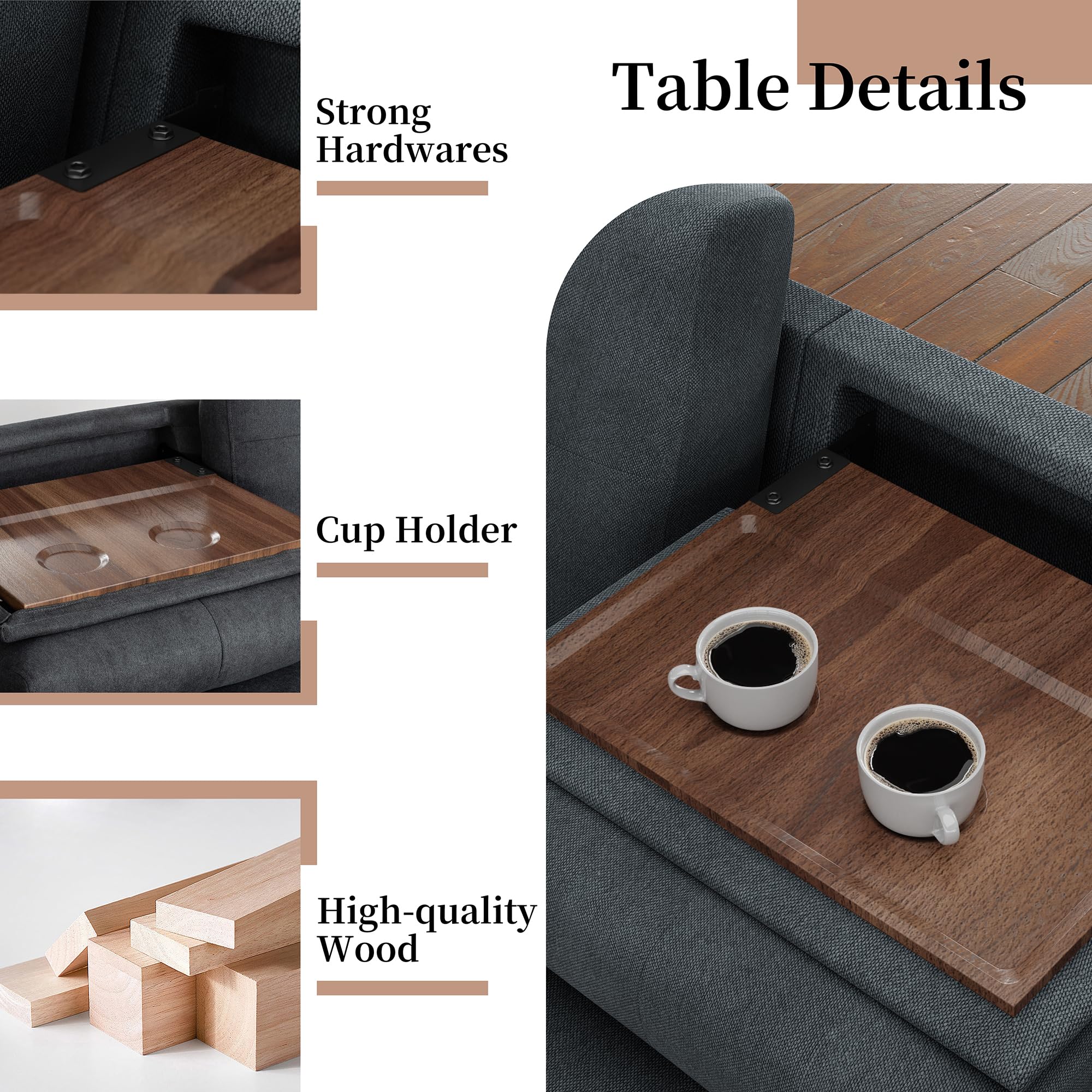Jamfly 107" Convertible L-Shaped Sectional Sofa with Storage & Cup Holders