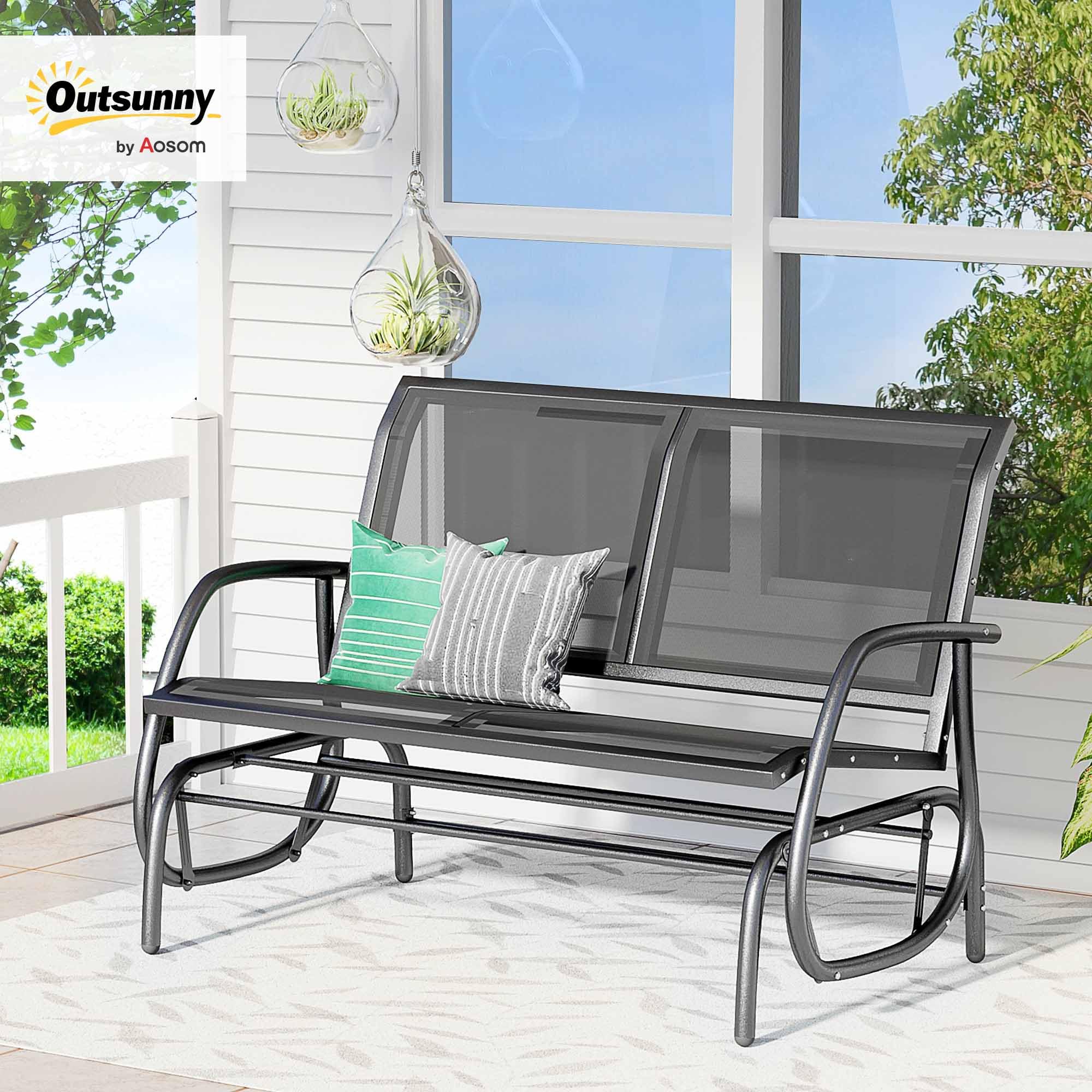 2-Person Outdoor Glider Bench, Patio Double Swing Rocking Chair Loveseat w/Powder