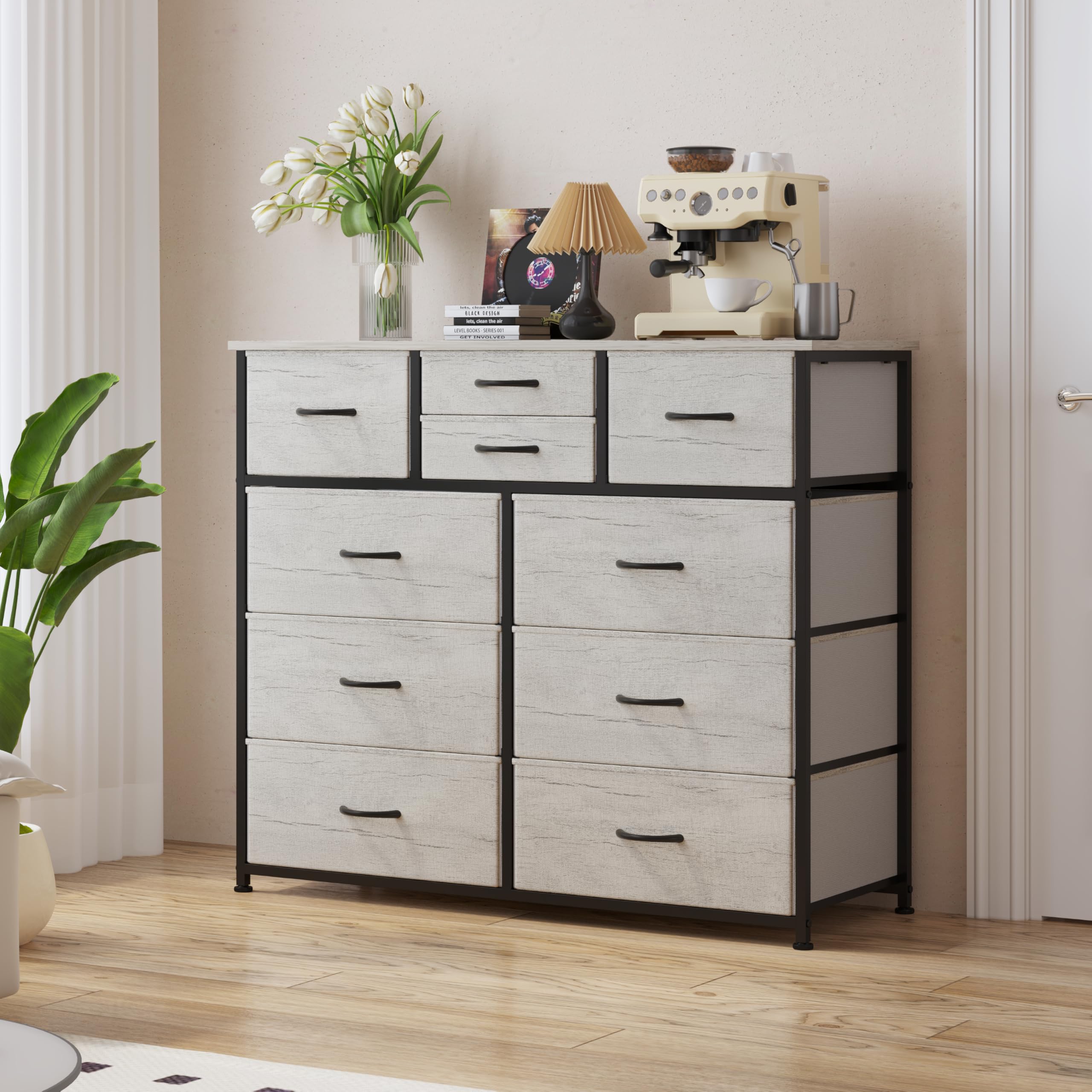 10-Drawer Dresser, Fabric Storage Dresser Drawers for Bedroom